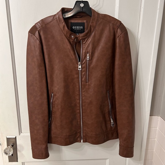 GUESS Men's Brown Leather Jacket